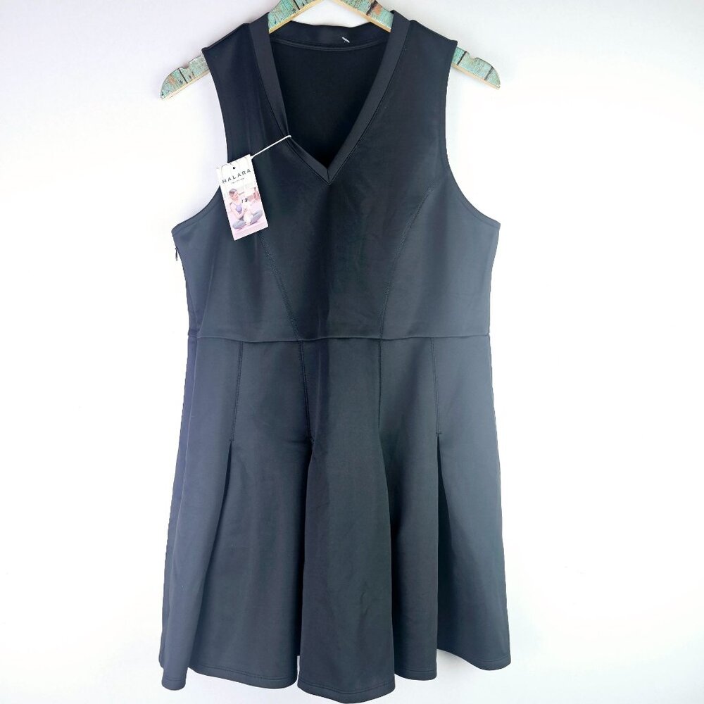 Halara Black V Neck Sleeveless Pleated Hem Mini Golf Active Dress, Sz XL, NWT - Picture 2 of 6